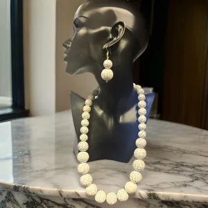 Beaded Round Marble Necklace, Bracelet and Earring Set