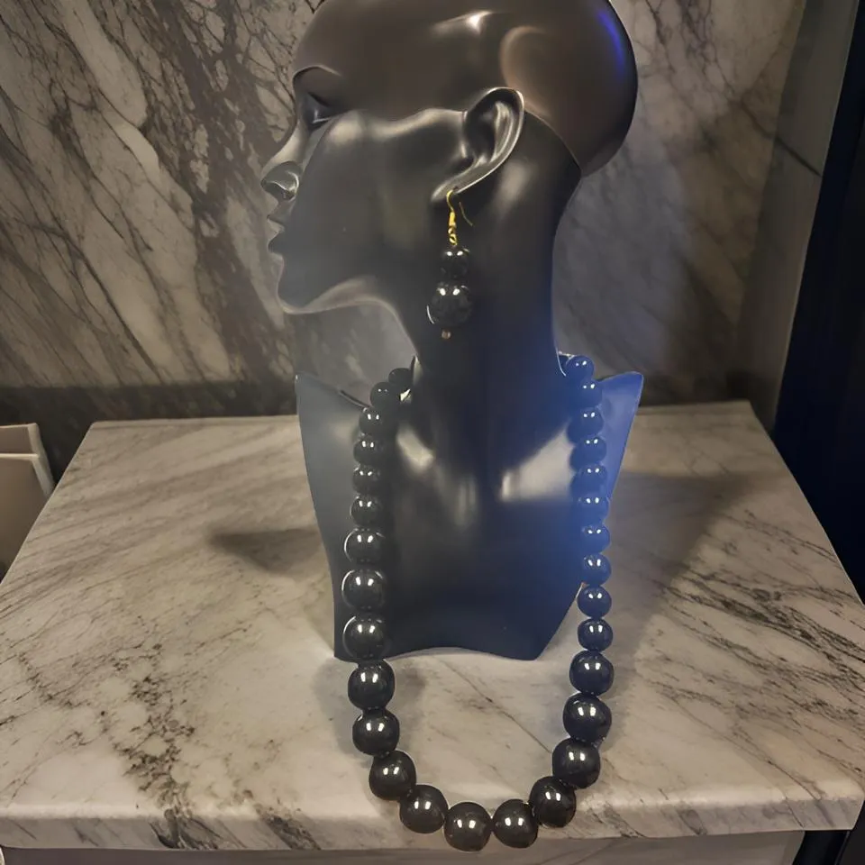 Beaded Round Marble Necklace, Bracelet and Earring Set