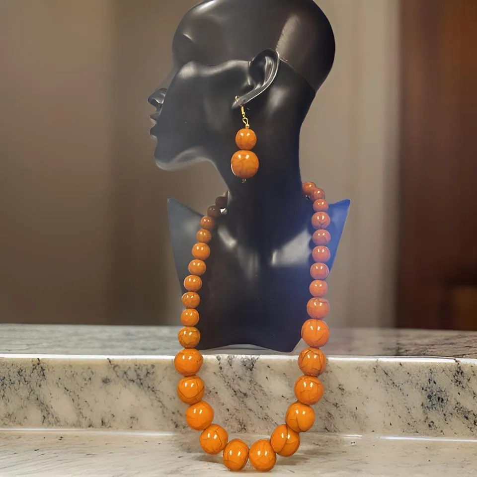 Beaded Round Marble Necklace, Bracelet and Earring Set