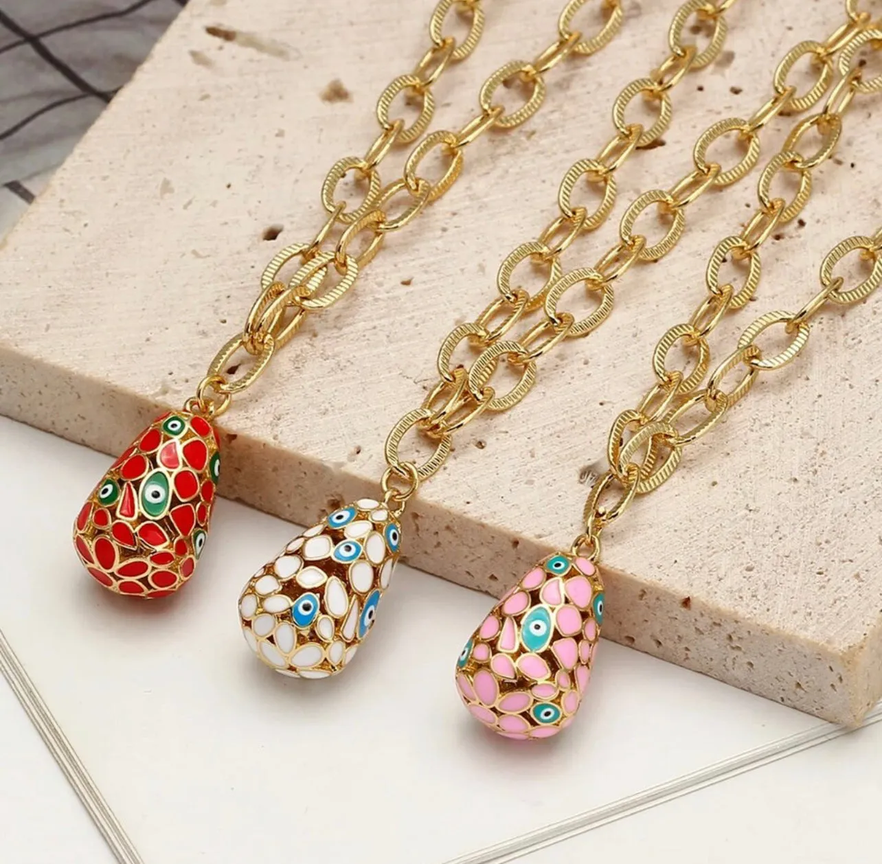 Beautiful chain link with an enameled evil eye pendant 310-8 | Erika Williner Designs