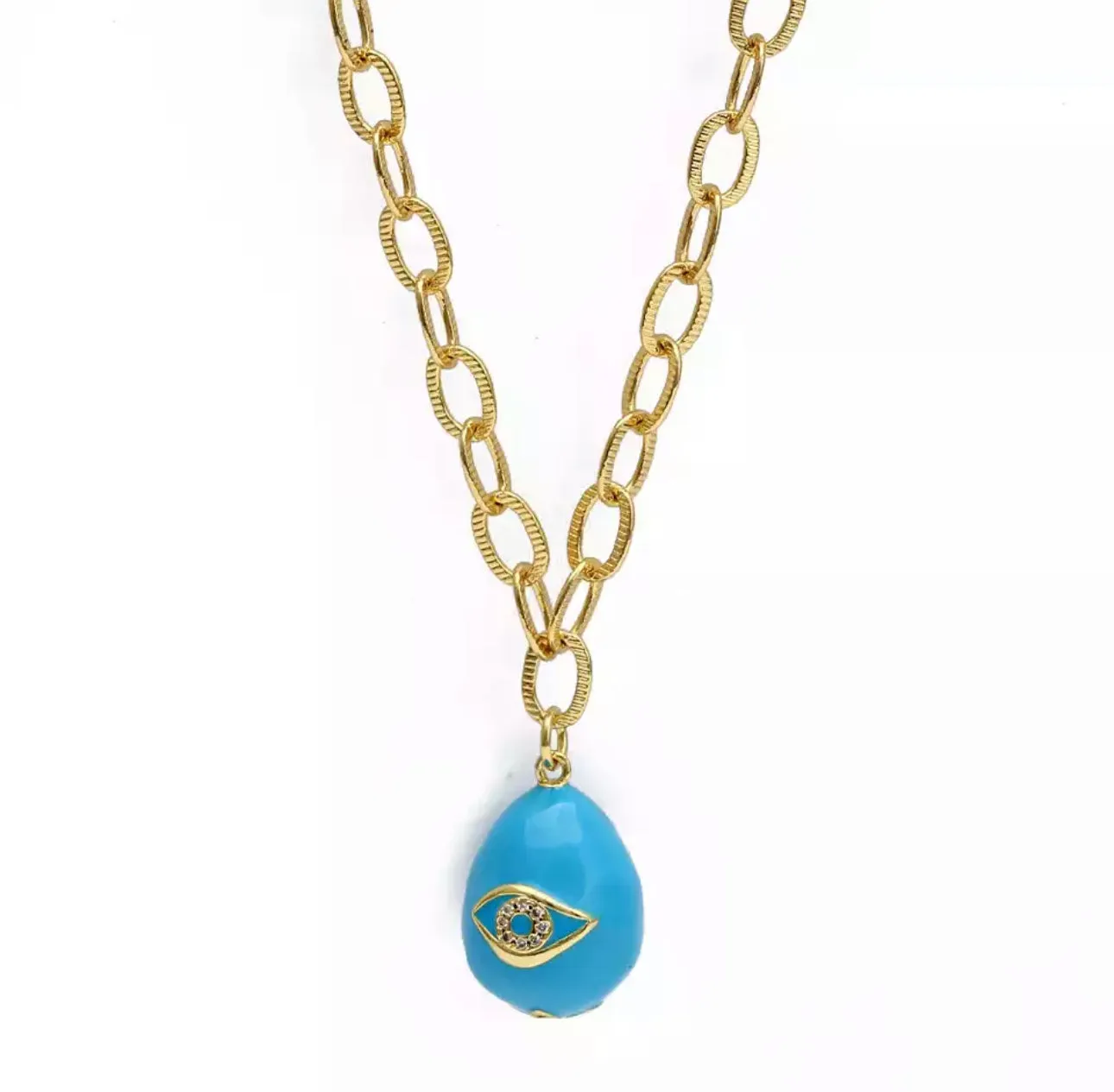 Beautiful chain link with an enameled evil eye pendant 310-8 | Erika Williner Designs