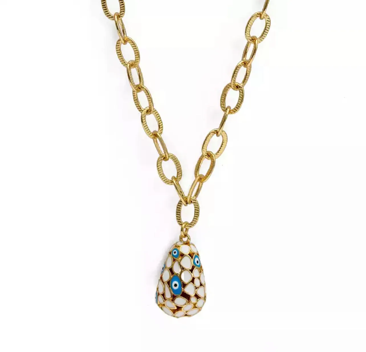 Beautiful chain link with an enameled evil eye pendant 310-8 | Erika Williner Designs