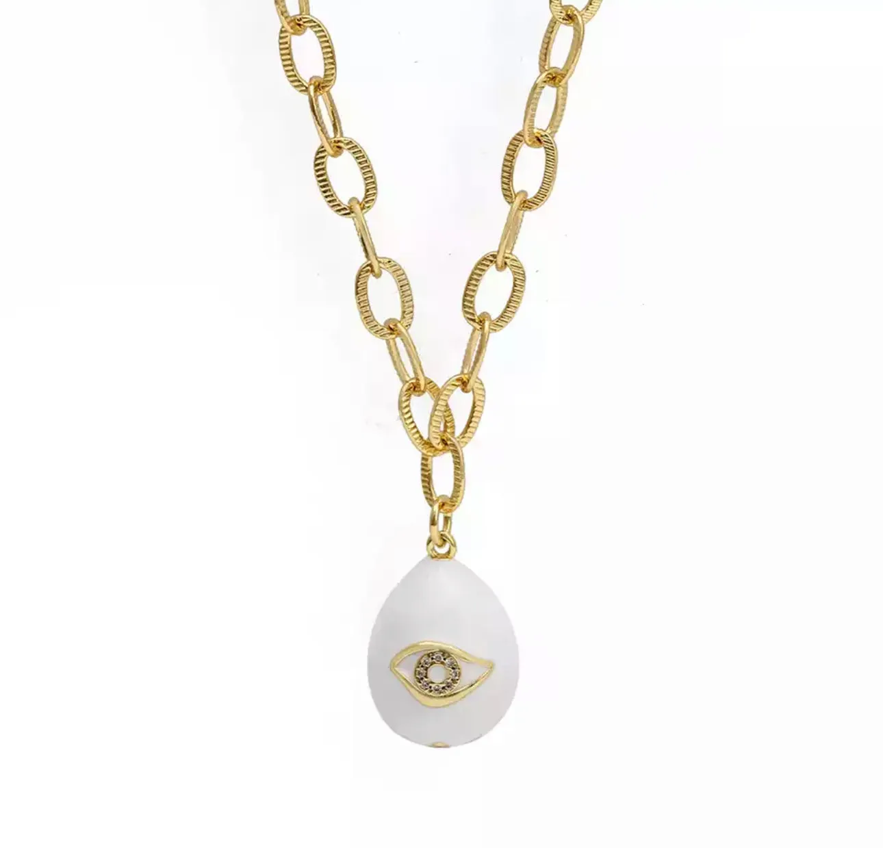 Beautiful chain link with an enameled evil eye pendant 310-8 | Erika Williner Designs