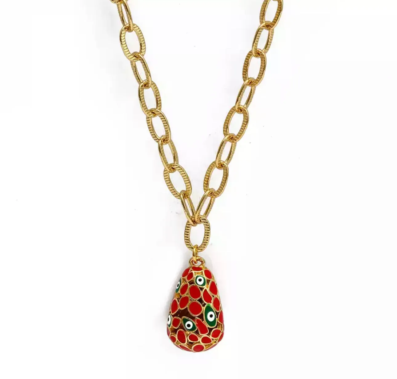 Beautiful chain link with an enameled evil eye pendant 310-8 | Erika Williner Designs