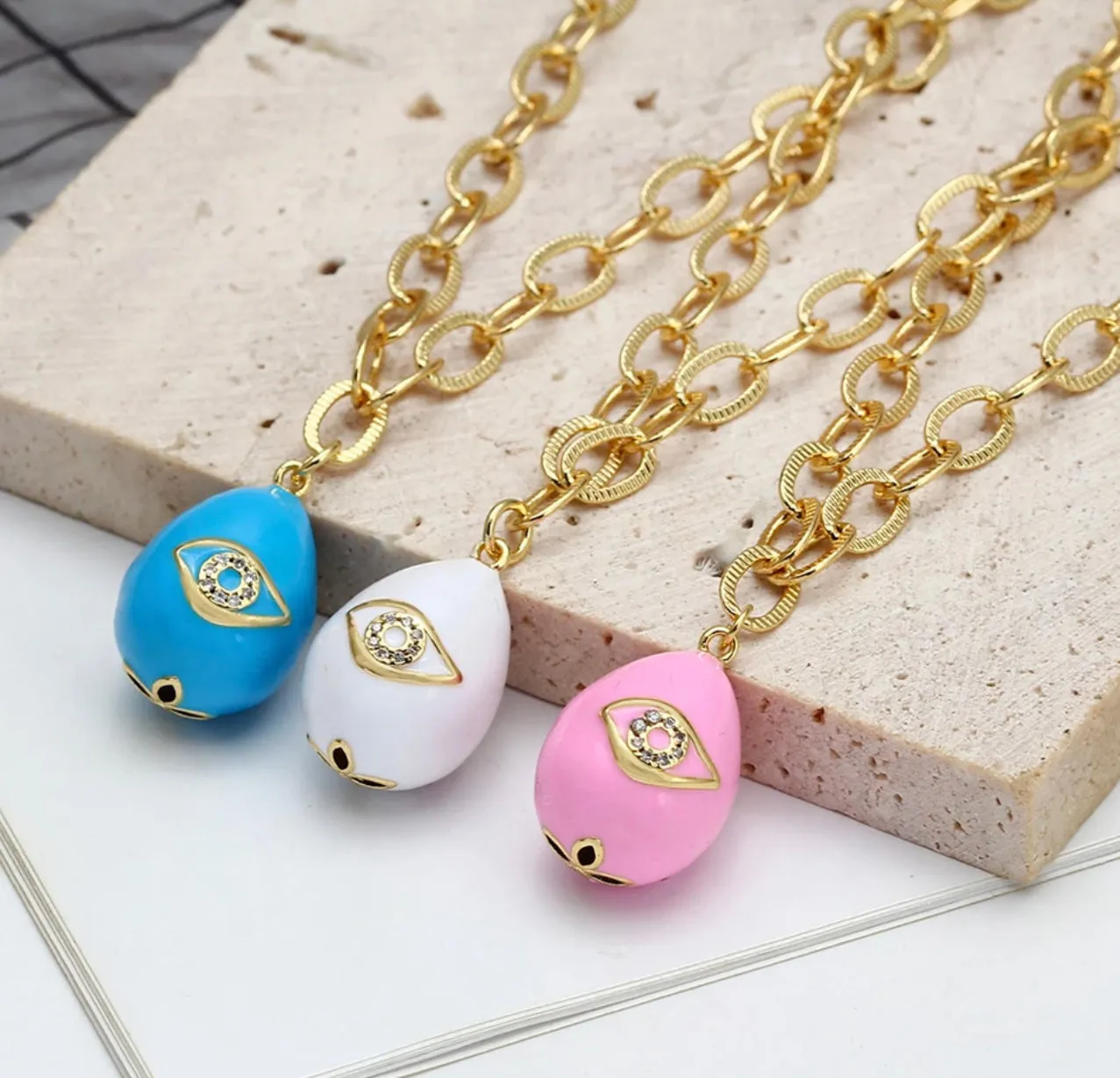 Beautiful chain link with an enameled evil eye pendant 310-8 | Erika Williner Designs