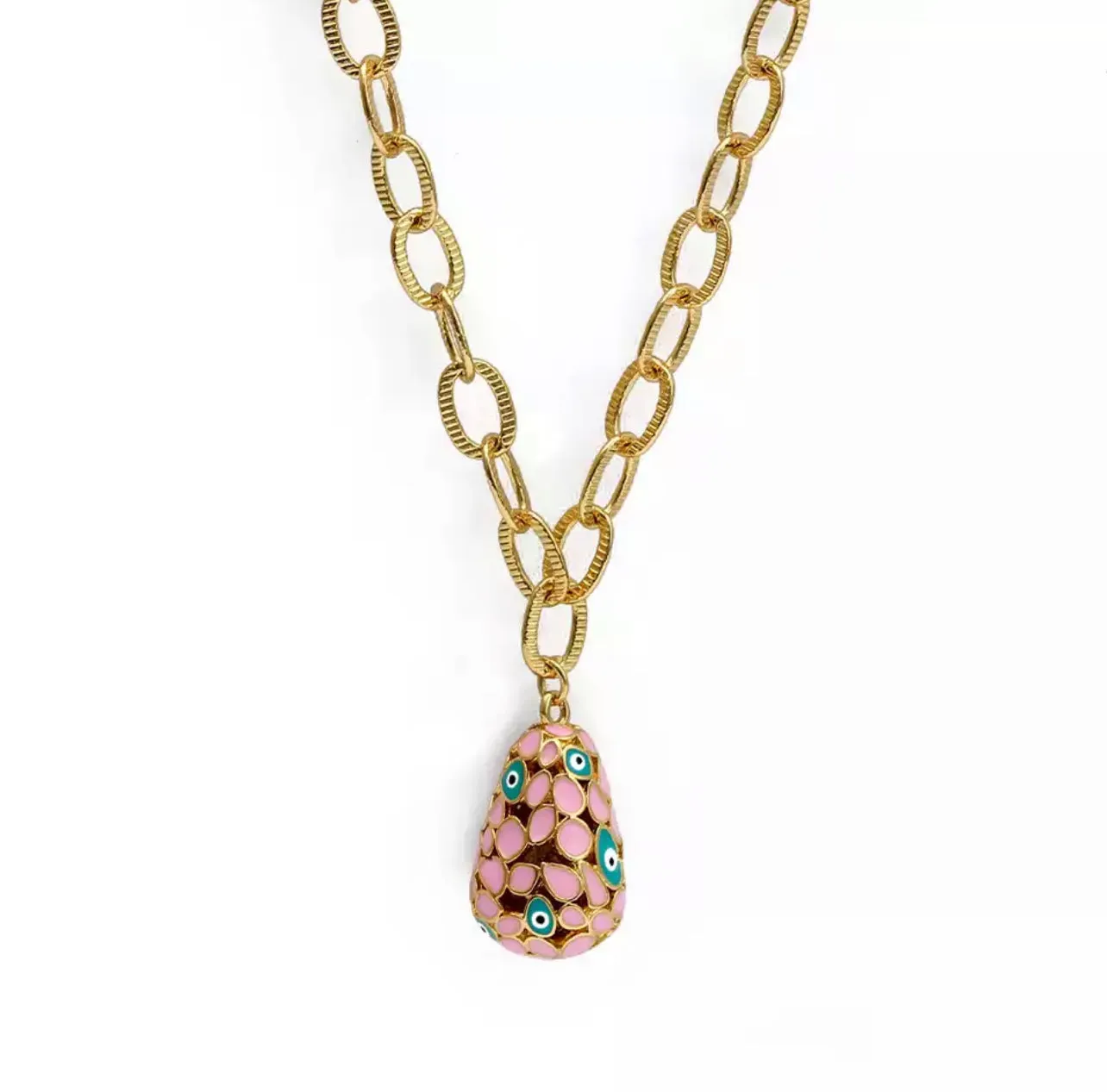 Beautiful chain link with an enameled evil eye pendant 310-8 | Erika Williner Designs