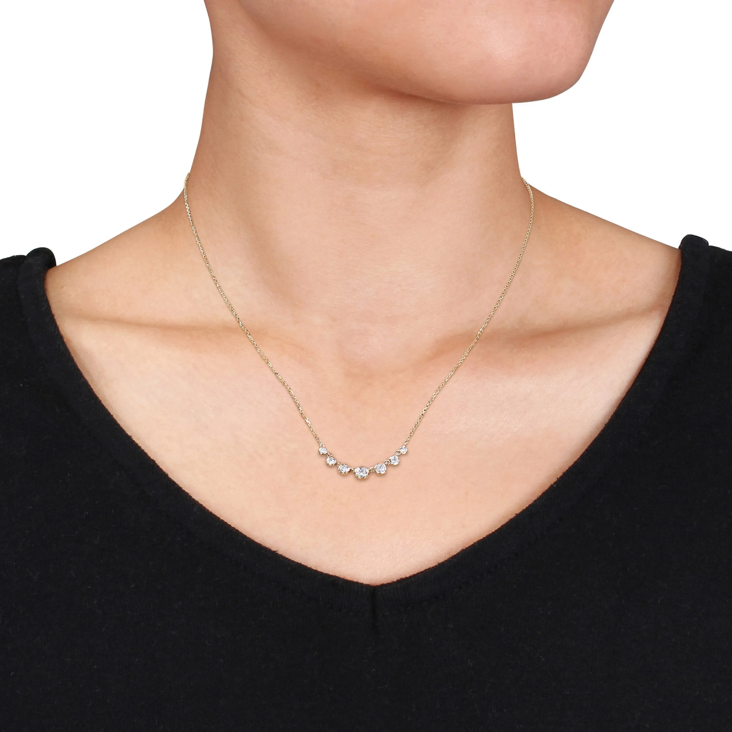 Bezel Diamond Graduated Bar Necklace