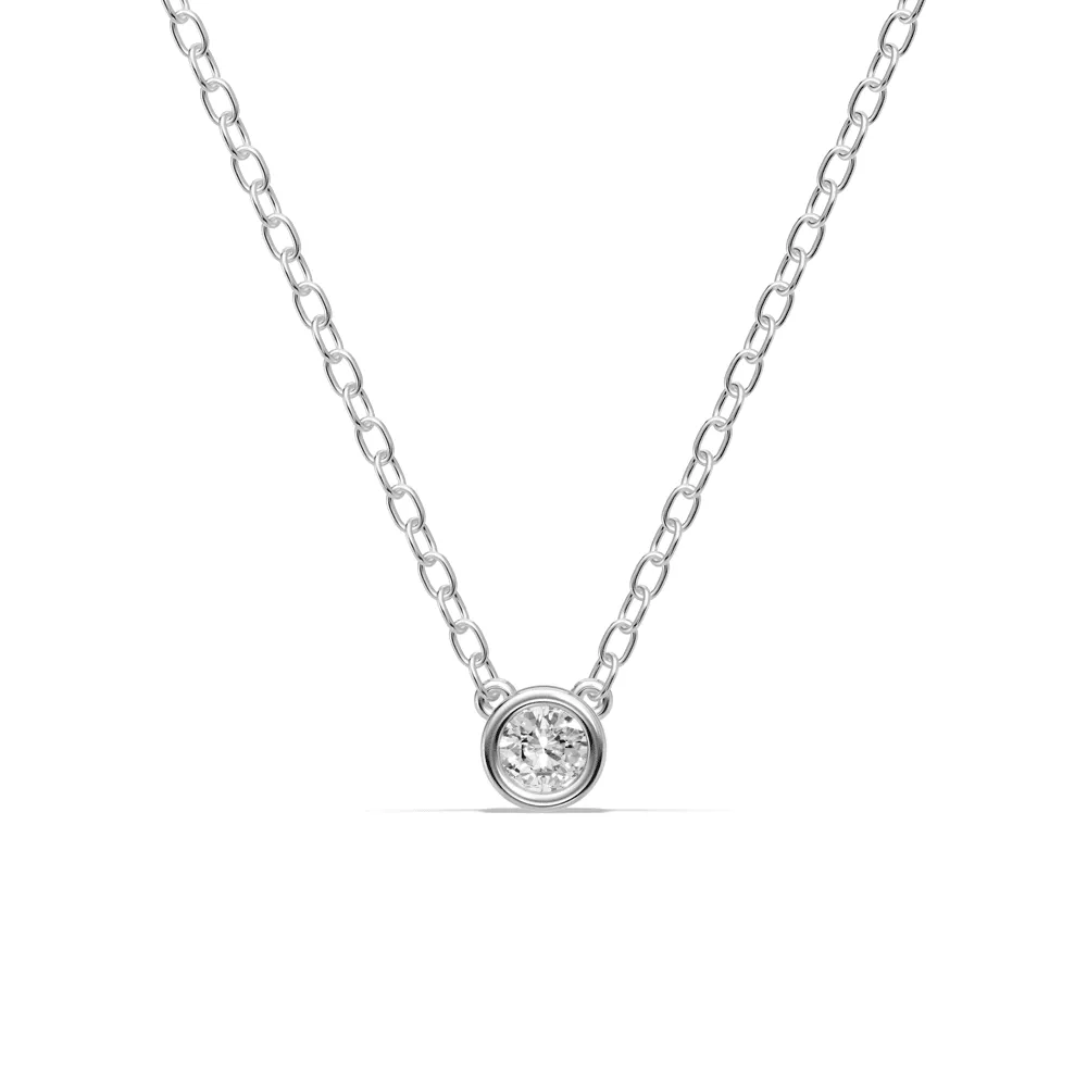 Bezel Pendant Necklace with 0.10ct of Laboratory Grown Diamonds in Sterling Silver and Platinum