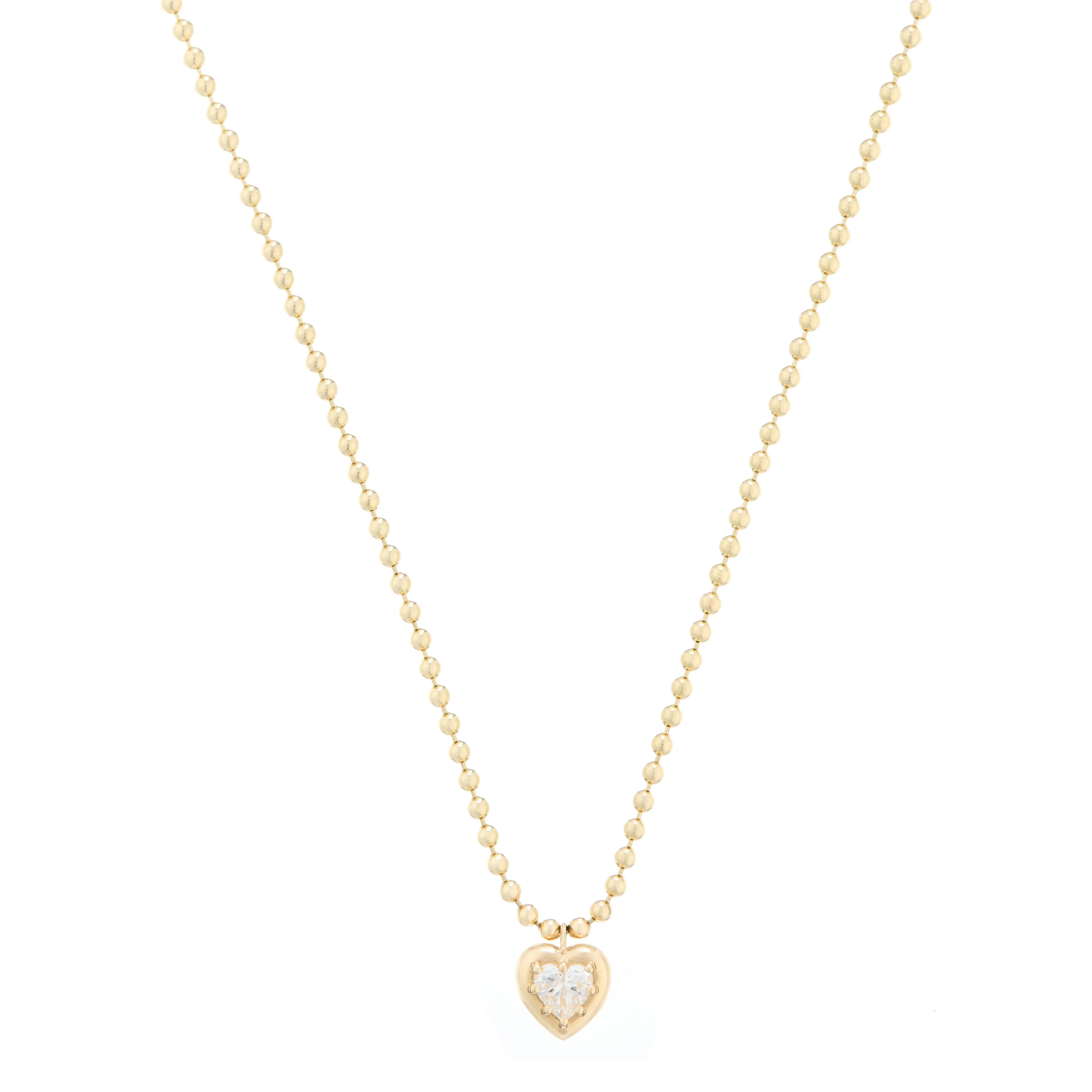 Bezel Set Heart Diamond Ball Chain Necklace