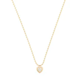 Bezel Set Heart Diamond Ball Chain Necklace