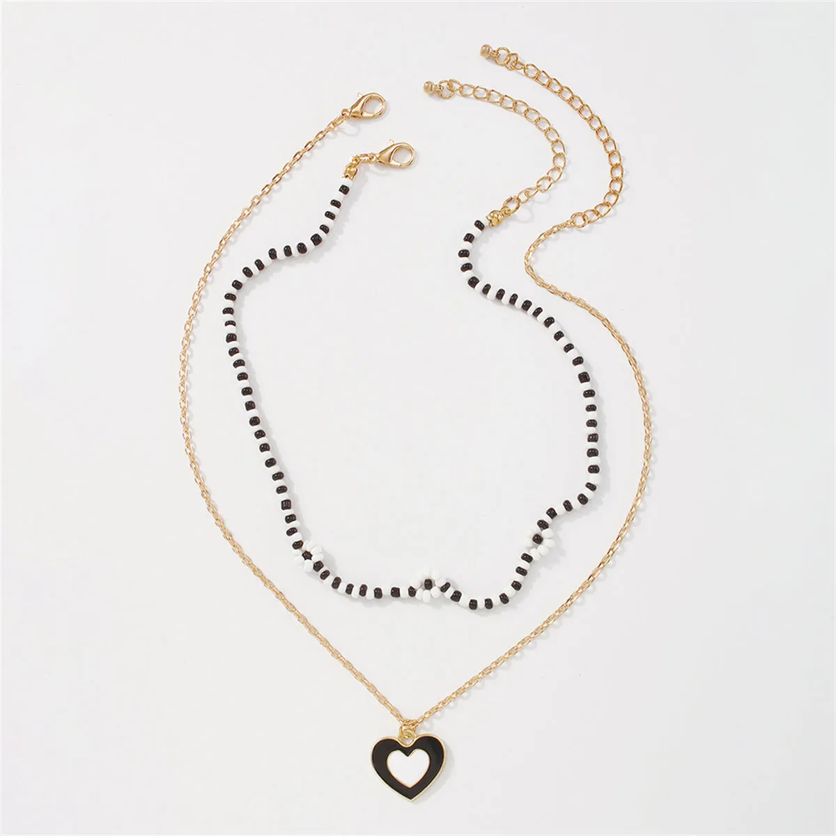 Black Howlite & Enamel 18K Gold-Plated Mum Chain Heart Pendant Necklace Set