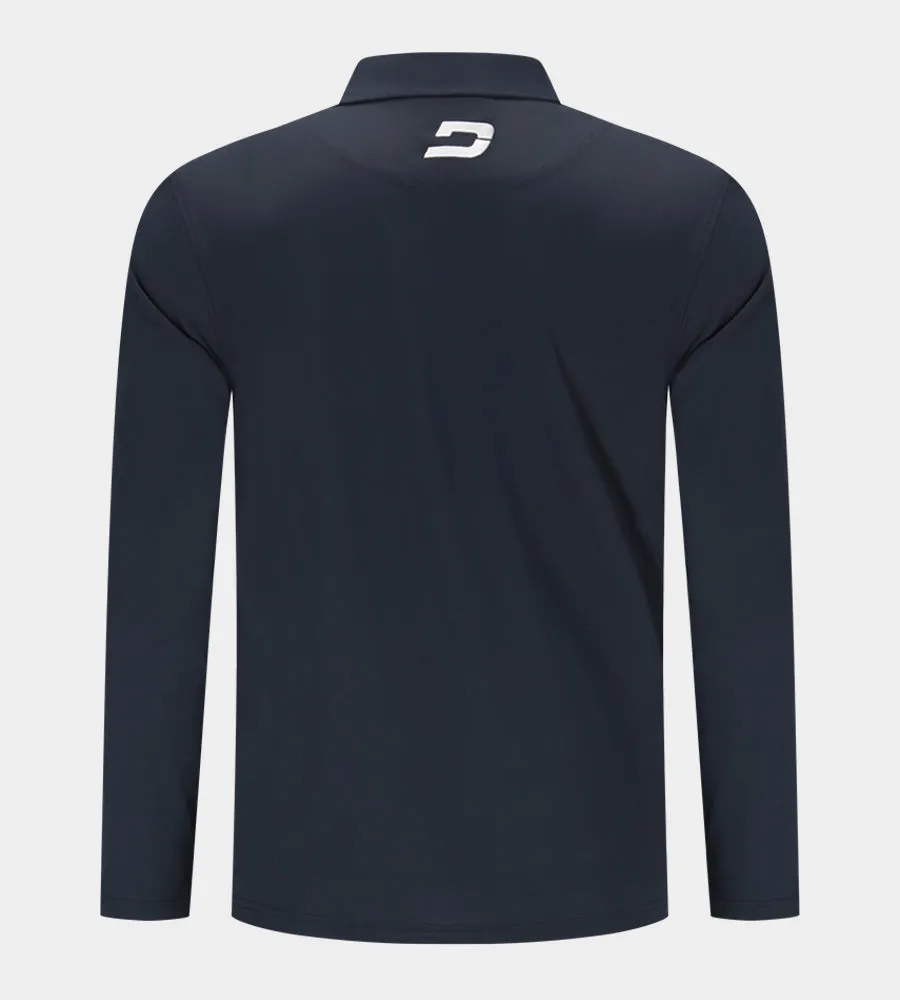 BLOCK PIQUE LONG SLEEVE POLO -  NAVY/WHITE