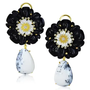 Blossom Convertible Earrings with Carved Onyx & Agate