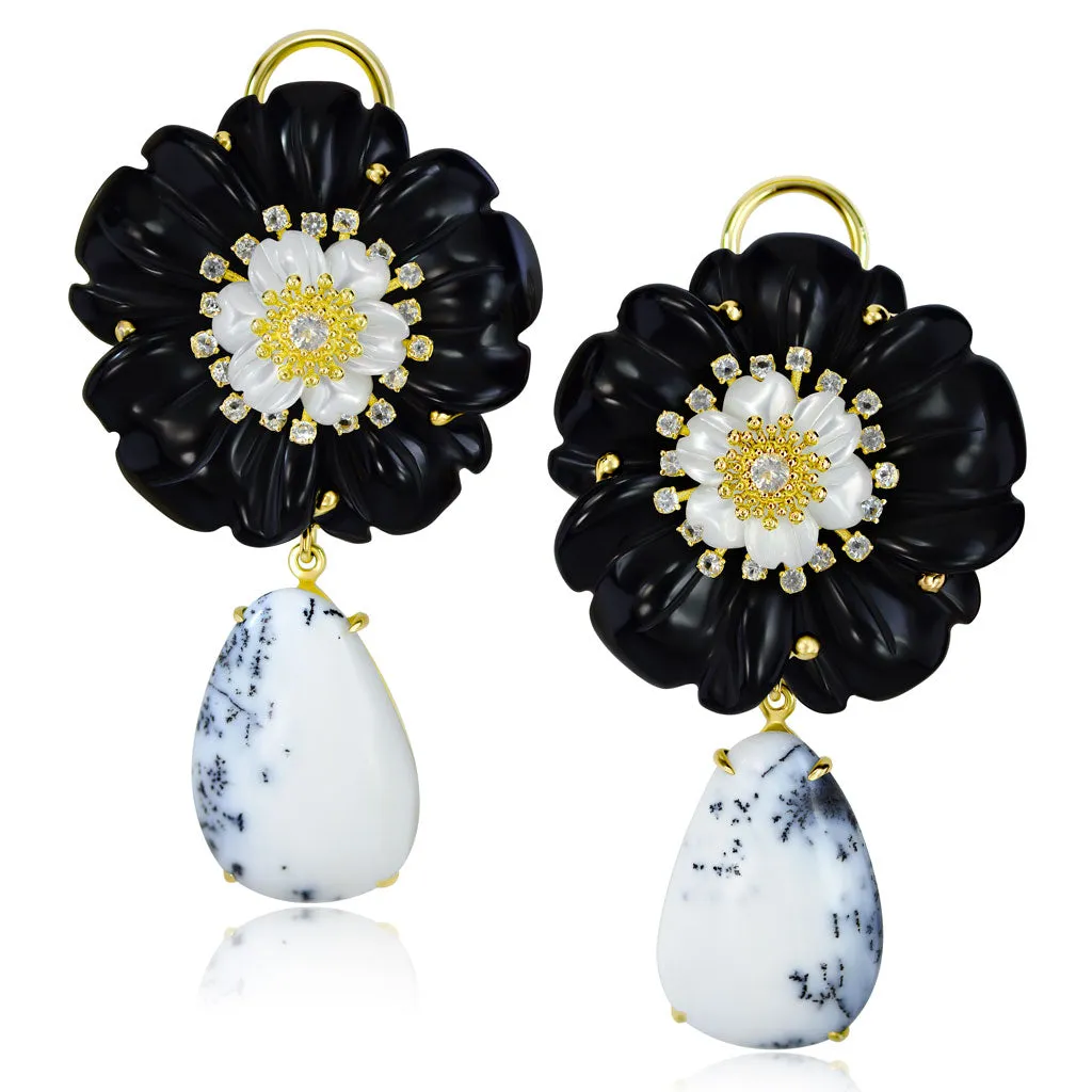 Blossom Convertible Earrings with Carved Onyx & Agate