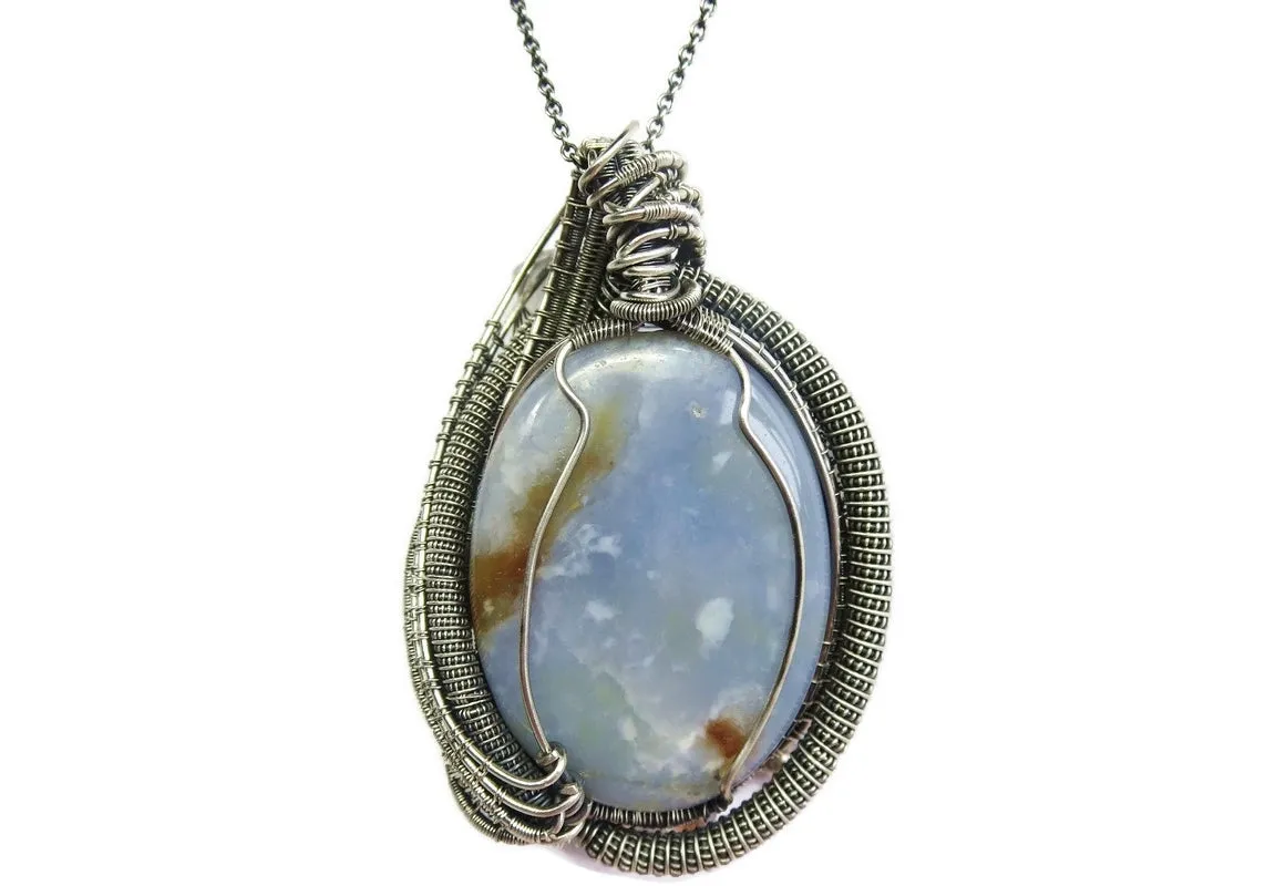 Blue Chalcedony & Rainbow Moonstone Pendant