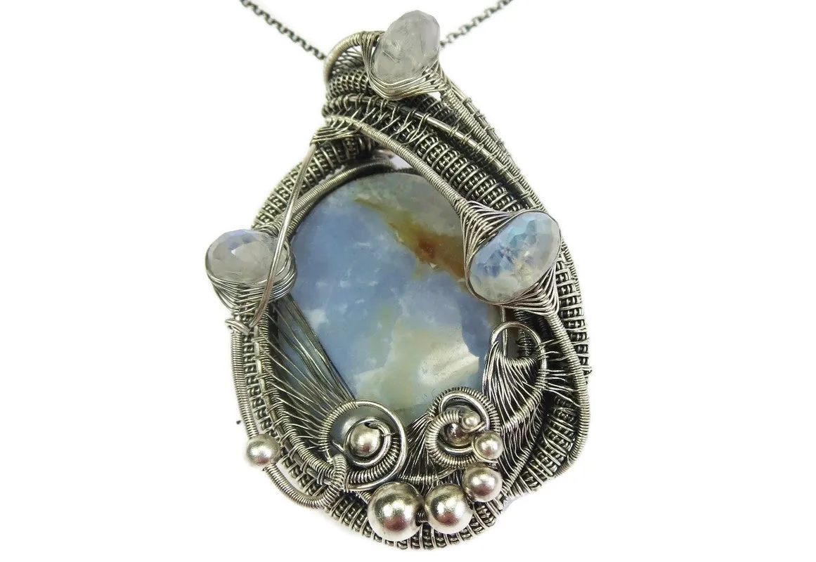 Blue Chalcedony & Rainbow Moonstone Pendant