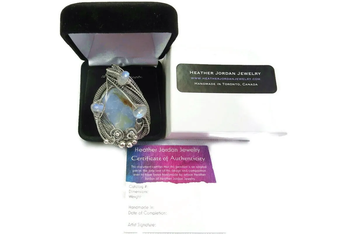 Blue Chalcedony & Rainbow Moonstone Pendant