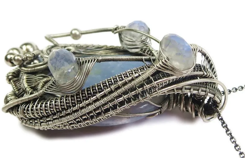 Blue Chalcedony & Rainbow Moonstone Pendant