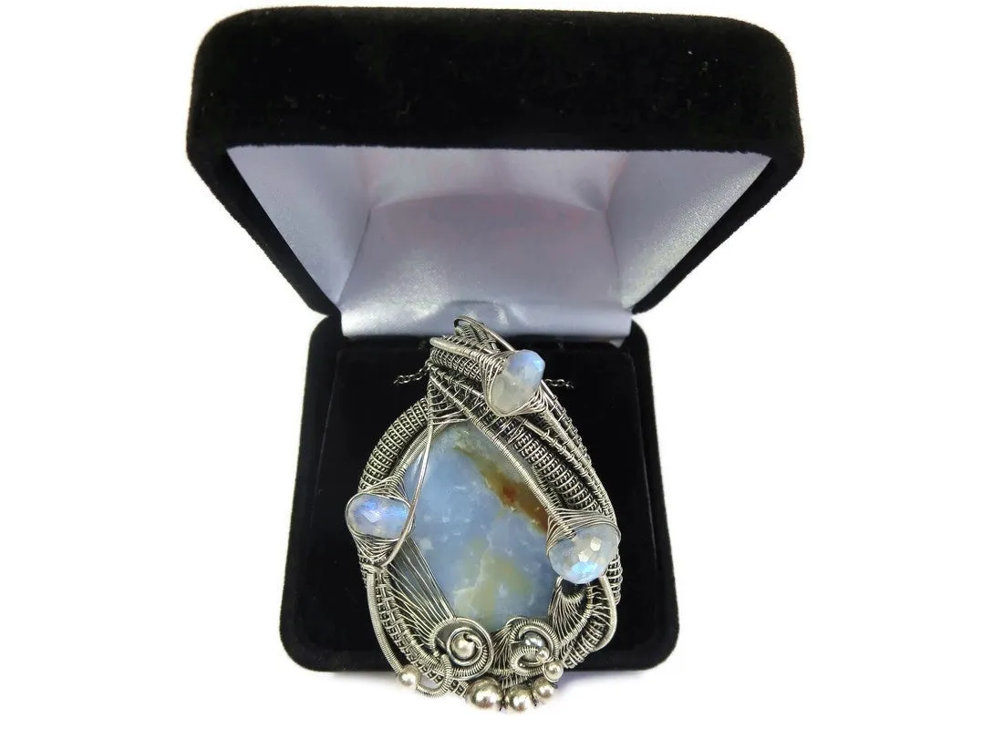 Blue Chalcedony & Rainbow Moonstone Pendant