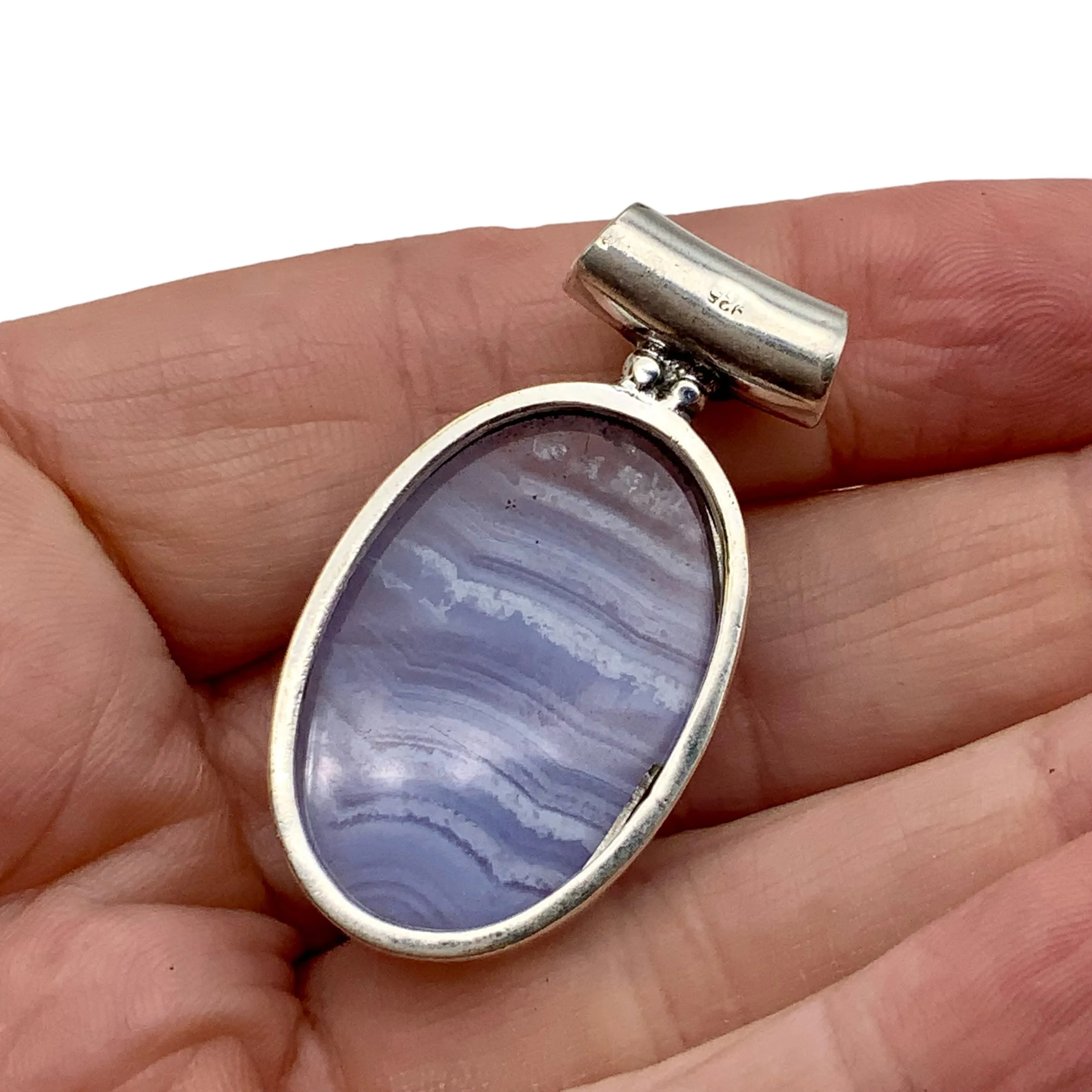 Blue Lace Agate & Amethyst Solid 925 Sterling Silver Pendant
