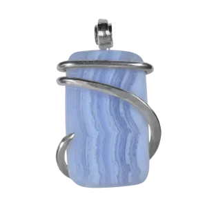 Blue Lace Agate Handmade Stone Pendant Wrapped in Silver