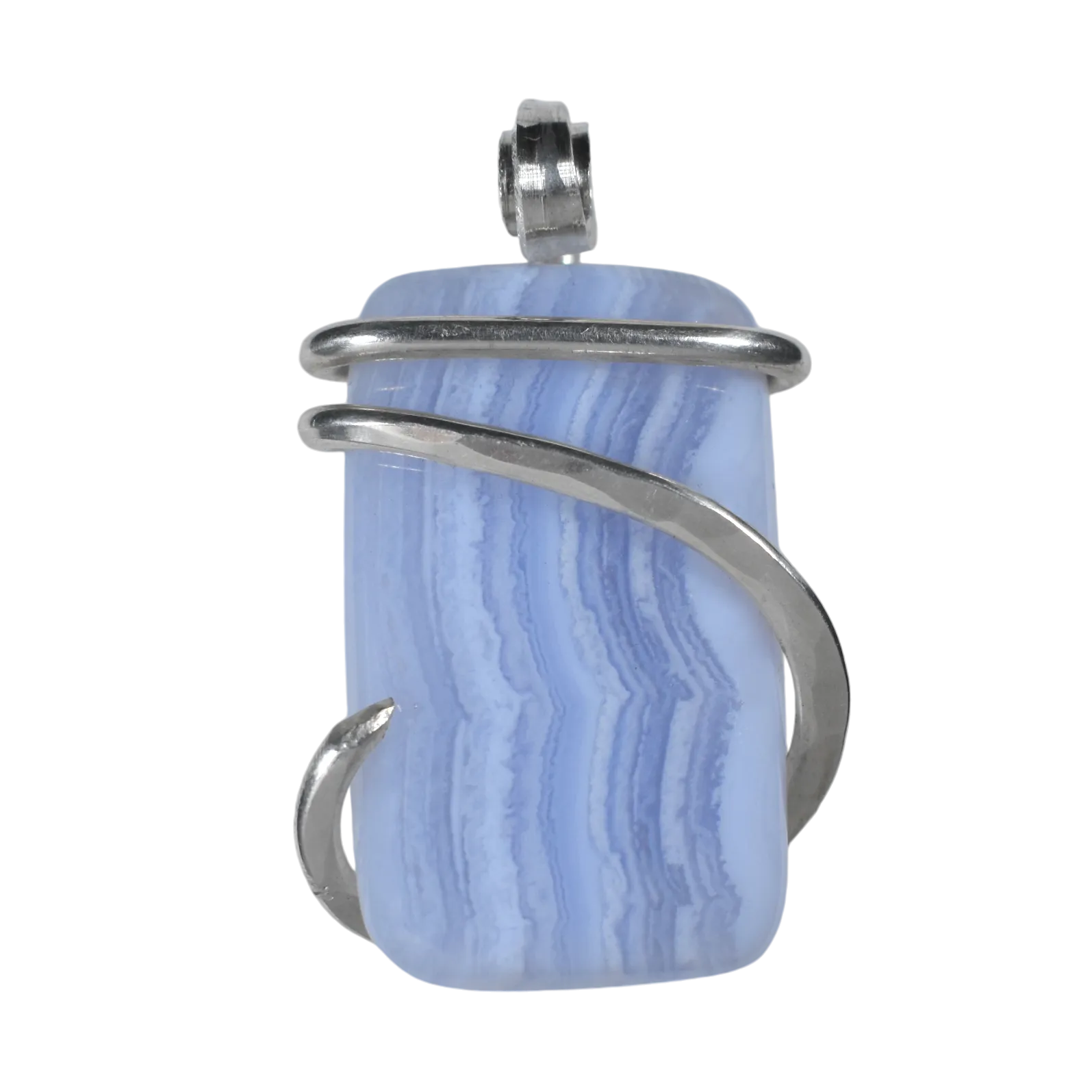 Blue Lace Agate Handmade Stone Pendant Wrapped in Silver