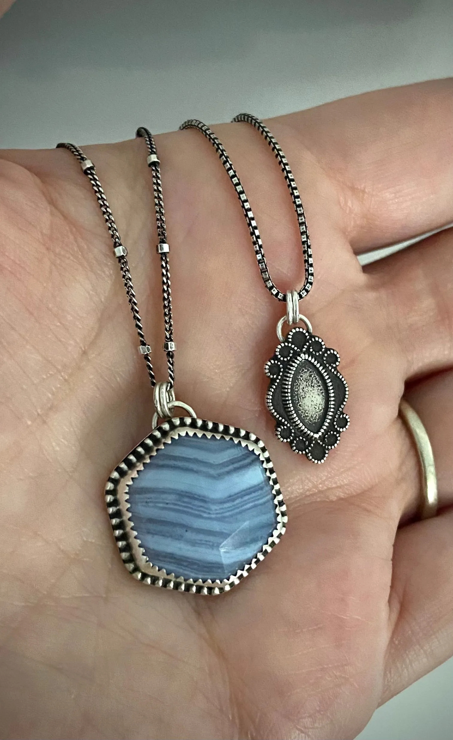 Blue Lace Agate Hex Necklace