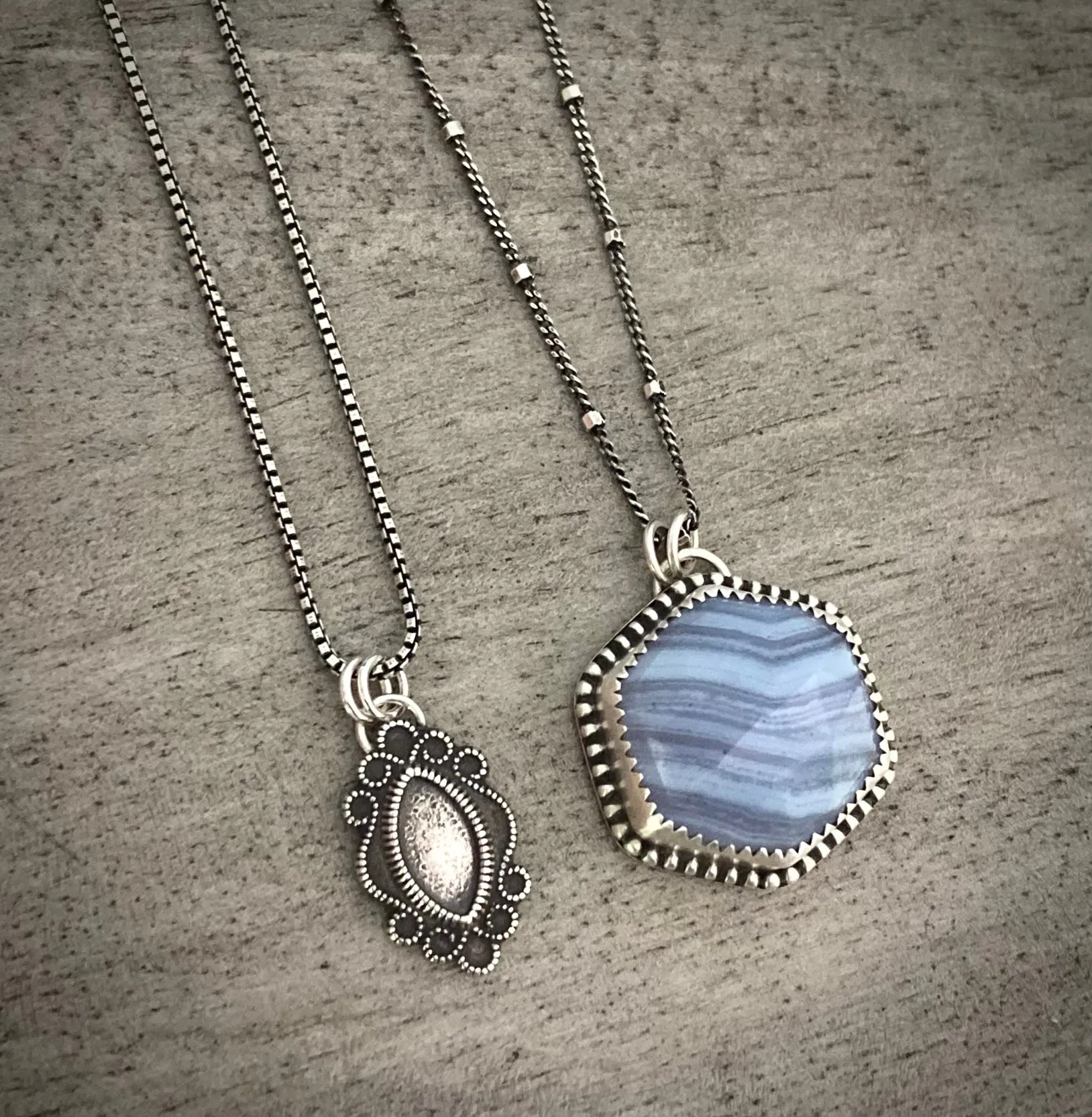 Blue Lace Agate Hex Necklace