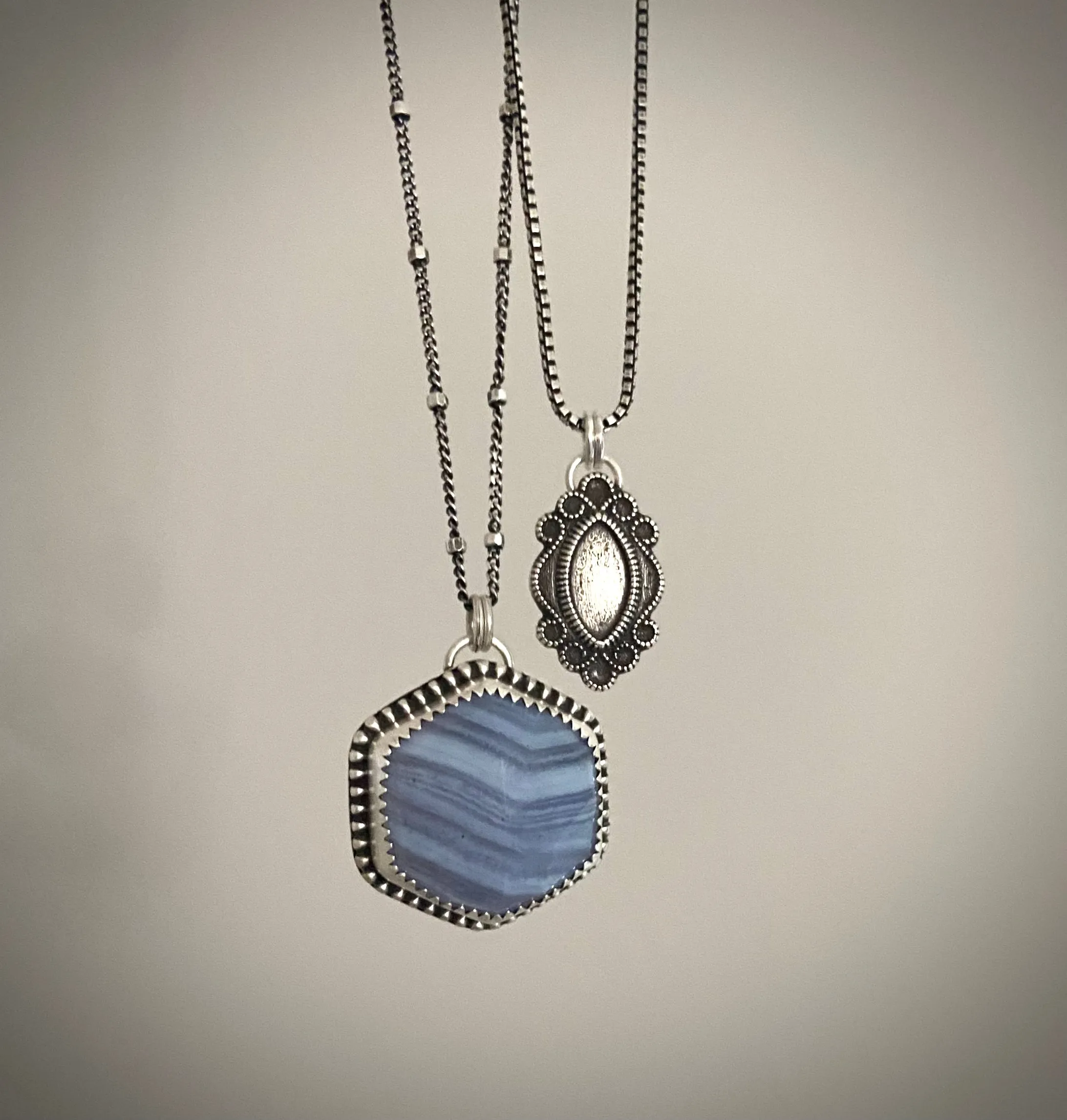 Blue Lace Agate Hex Necklace