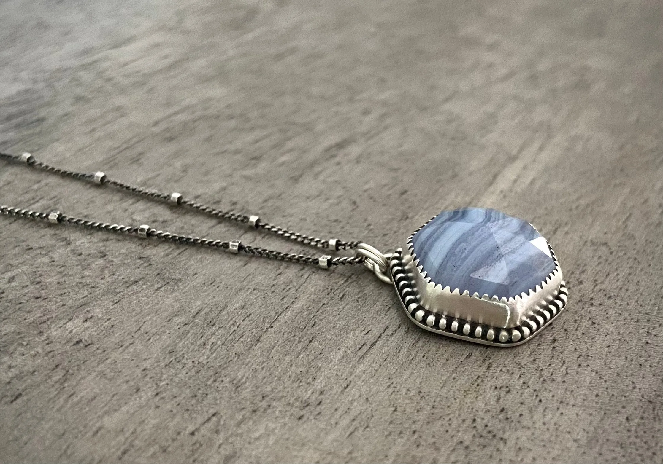 Blue Lace Agate Hex Necklace