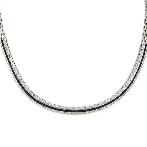 Blue Sapphire And Diamond Necklace, 18k White Gold