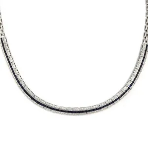 Blue Sapphire And Diamond Necklace, 18k White Gold