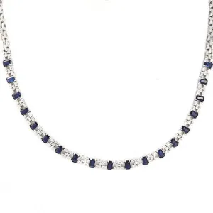 Blue Sapphire And Diamond Necklace In 18k White Gold
