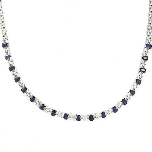 Blue Sapphire And Diamond Necklace In 18k White Gold