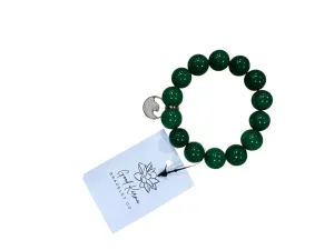 Bracelet - Good Karma Green Jade w/ White Wave Charm - Green