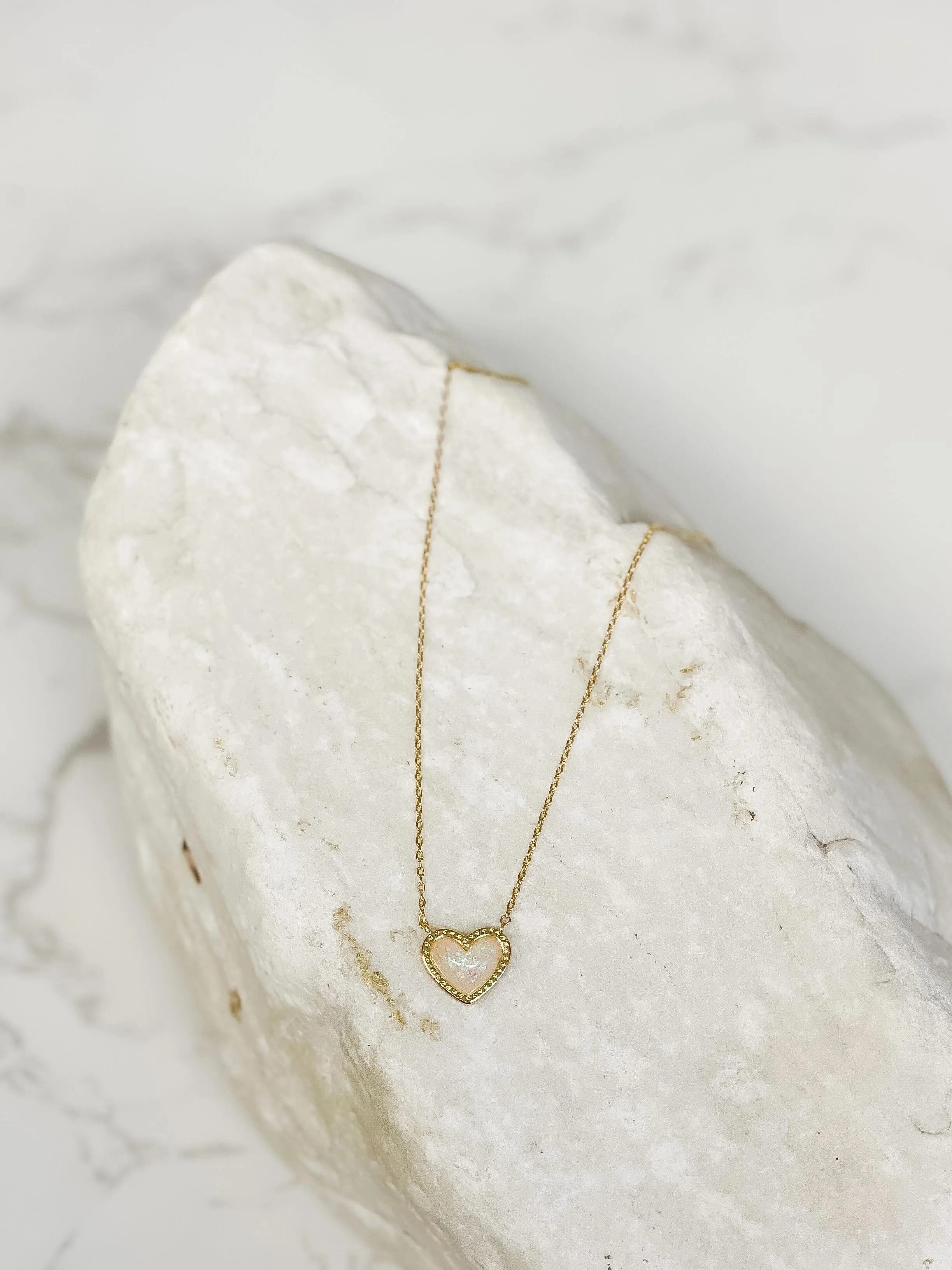 Bright Gold-Dipped Heart Charm Necklace - White