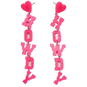 Bright Pink Long Dangle Howdy Earrings KE20201