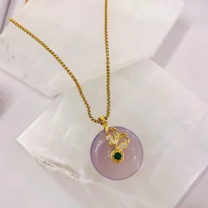 BUTTERFLY ROUND EMERALD STONE LAVENDER JADE necklace