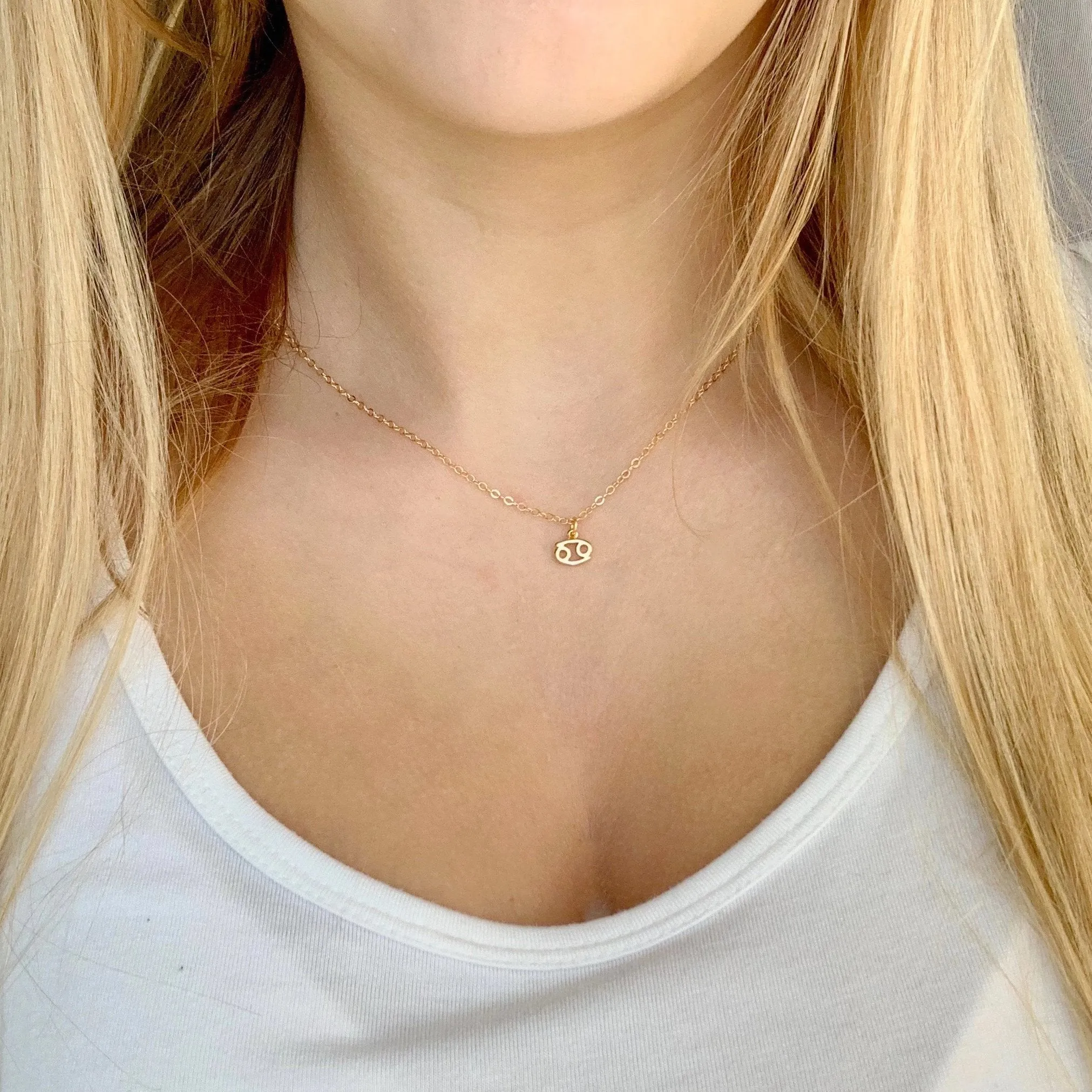 Cancer Zodiac Symbol 14K Gold Necklace