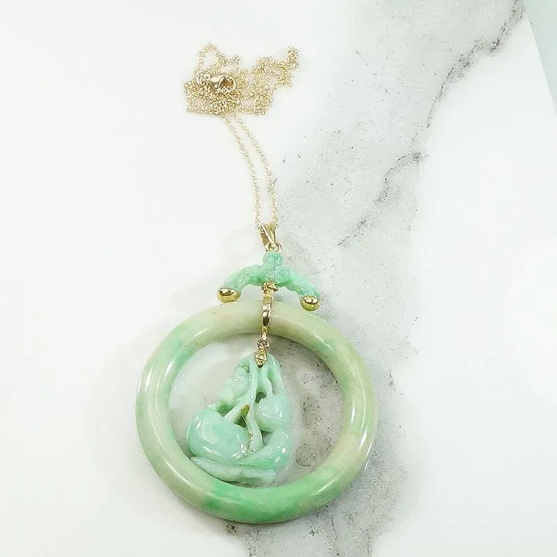 Carved Jade Cherries with Gold Pendant