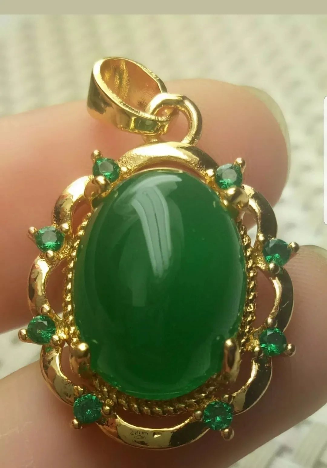 Certified Natural Emerald A*Jade Handcrafted Oval Jade Pendant-Rose Gold 925 Sterling Silver