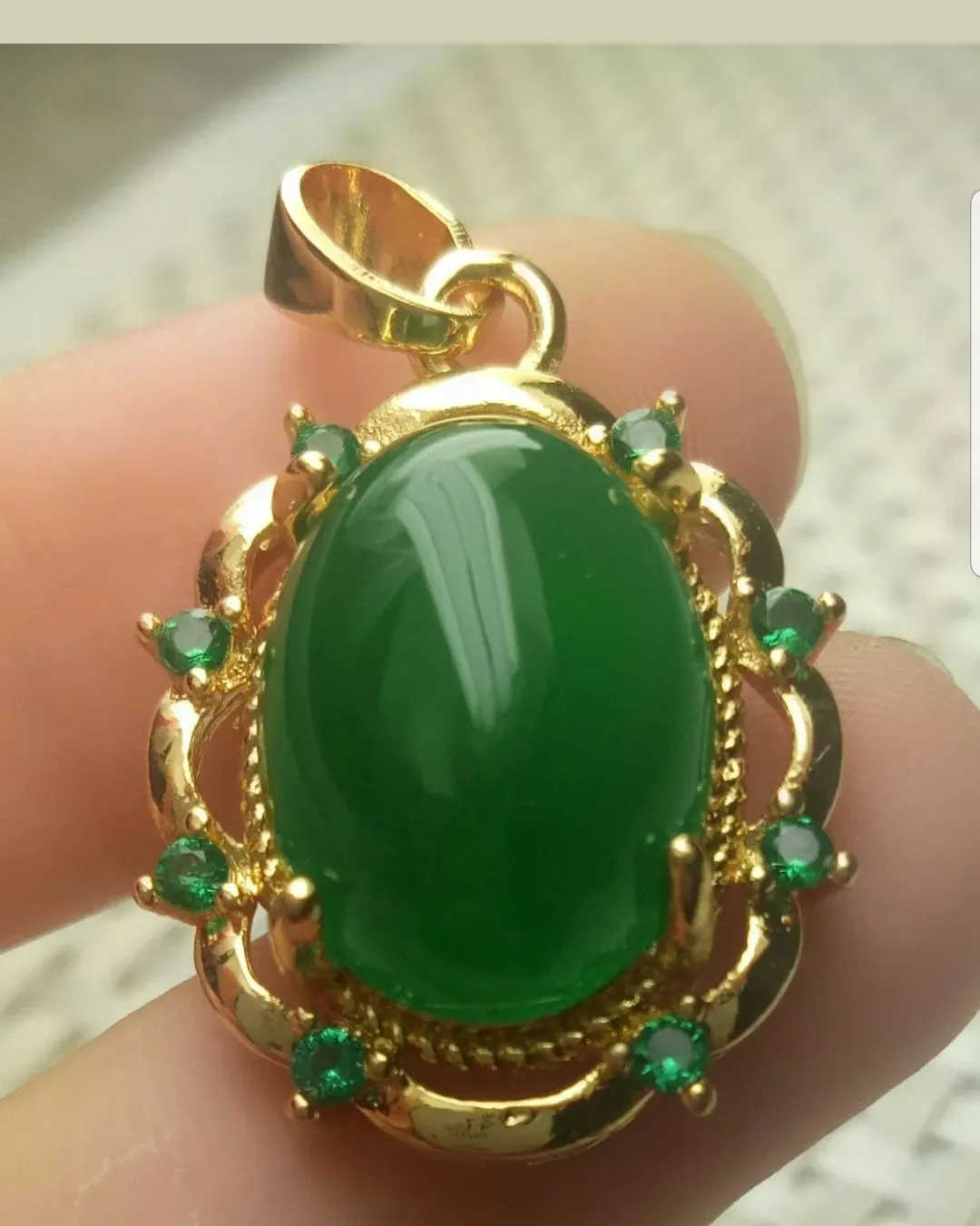 Certified Natural Emerald A*Jade Handcrafted Oval Jade Pendant-Rose Gold 925 Sterling Silver