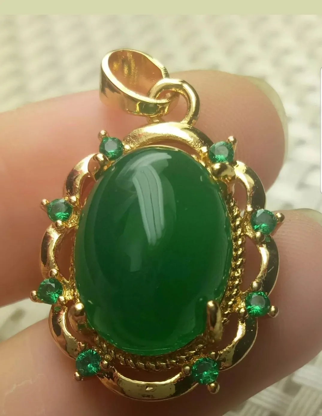 Certified Natural Emerald A*Jade Handcrafted Oval Jade Pendant-Rose Gold 925 Sterling Silver