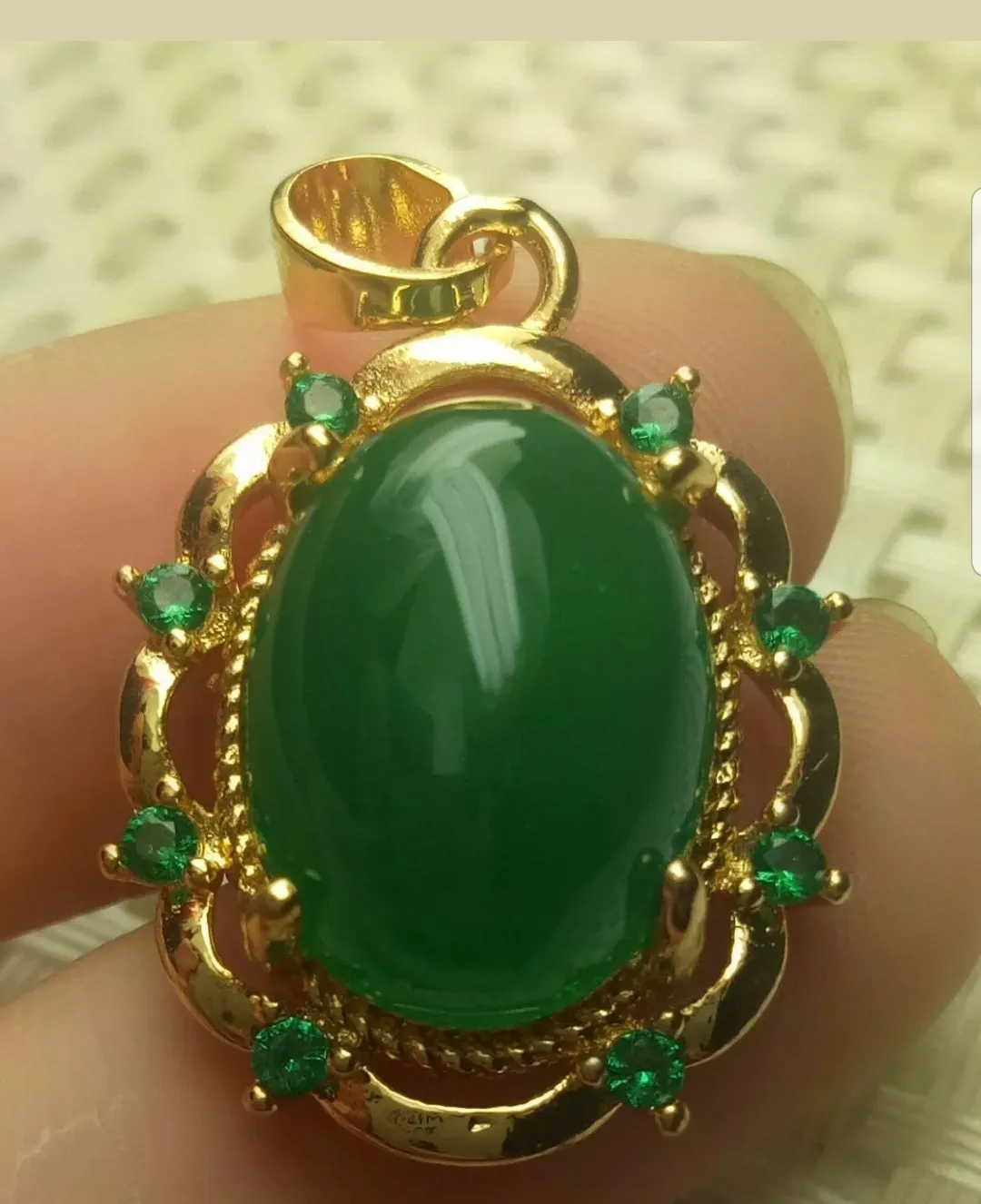 Certified Natural Emerald A*Jade Handcrafted Oval Jade Pendant-Rose Gold 925 Sterling Silver