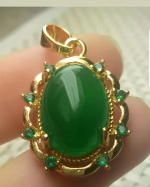 Certified Natural Emerald A*Jade Handcrafted Oval Jade Pendant-Rose Gold 925 Sterling Silver