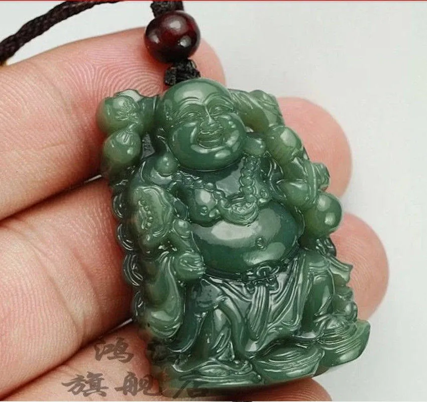 Certified Natural Green Emerald A Jade Buddha Pendant