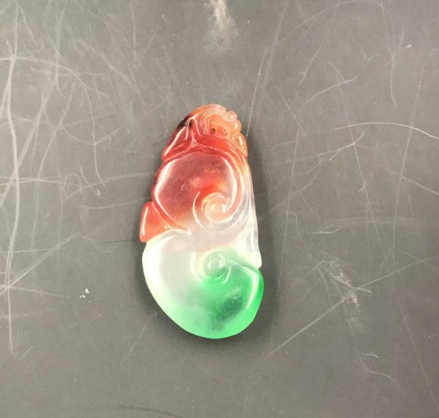 Certified Natural Ice Jadeite Emerald Jade Dragon Ruyi Pendant《Grade A》3187