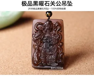Certified Natural Icy Obsidian Emerald Jade Guang Gong Pendant