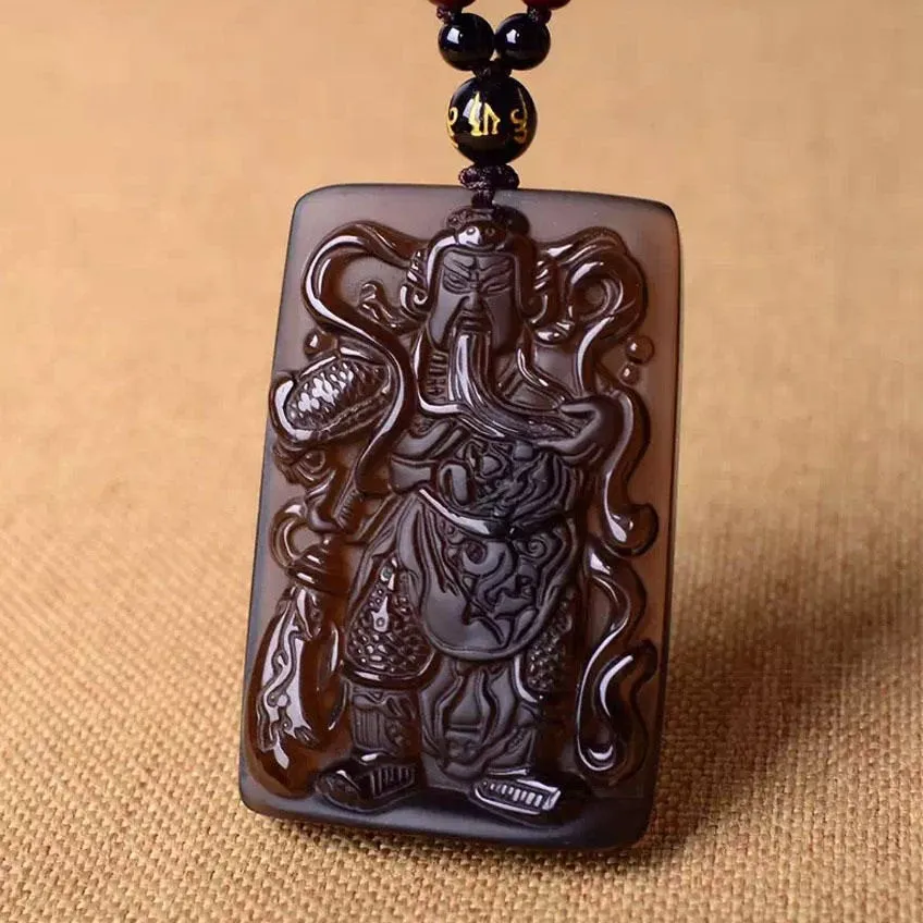 Certified Natural Icy Obsidian Emerald Jade Guang Gong Pendant
