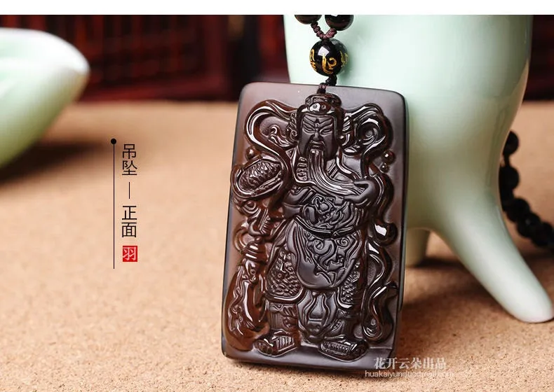 Certified Natural Icy Obsidian Emerald Jade Guang Gong Pendant